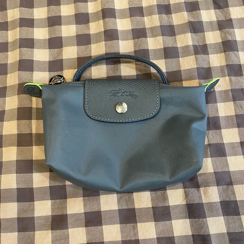 Longchamp mini pouch, graphite grey (green line)